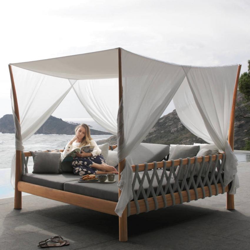 TUSKANY • Outdoor Daybed / Sonneninsel • Gestell aus Teakholz •  inkl.Polster & Dachbespannung • ROYAL BOTANIA » PAVILLA Online-Shop